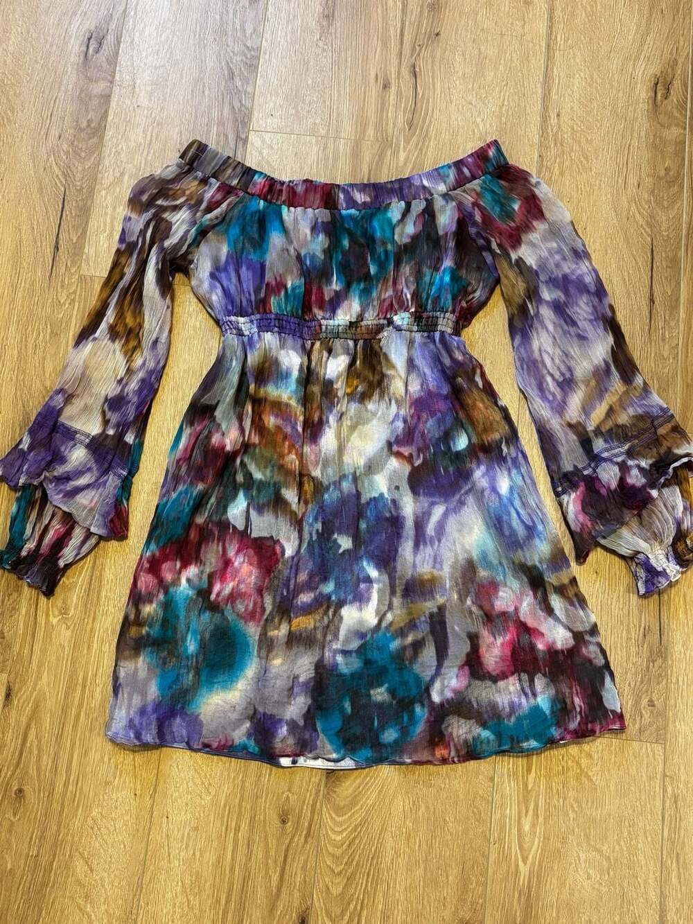Marciano Off-The-Shoulder Silk Dress Size M/M Watercolor Fairy
